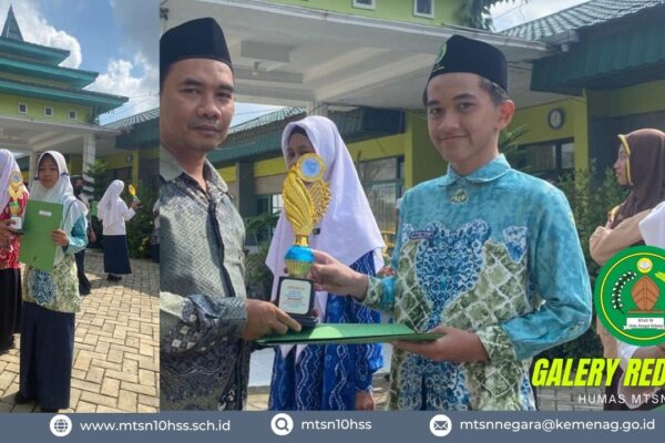 Habibah dan Ahmad Syailillah Siswa MTsN 10 Hulu Sungai Selatan Terima Piagam dan Trofi Kemenangan pada Ajang OMI